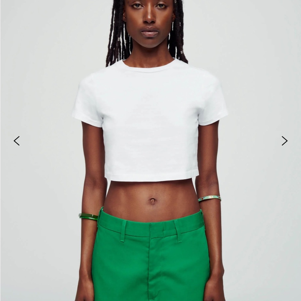 Hanes RE/DONE Cropped Micro White Tee, Size S